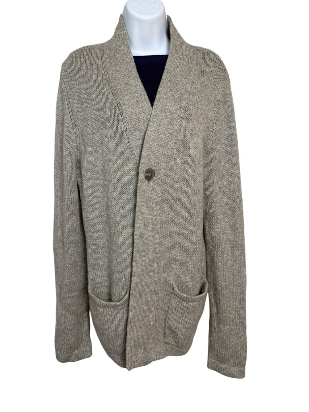 Baldwin Men's XL Merino Wool Cashmere Gray Shawl Collar Cardigan Sweater